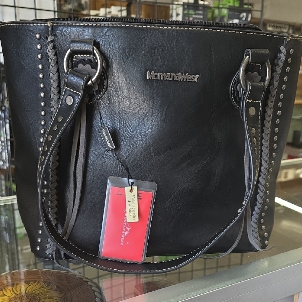 Montana West Black Tote with Whipstitch Detailing